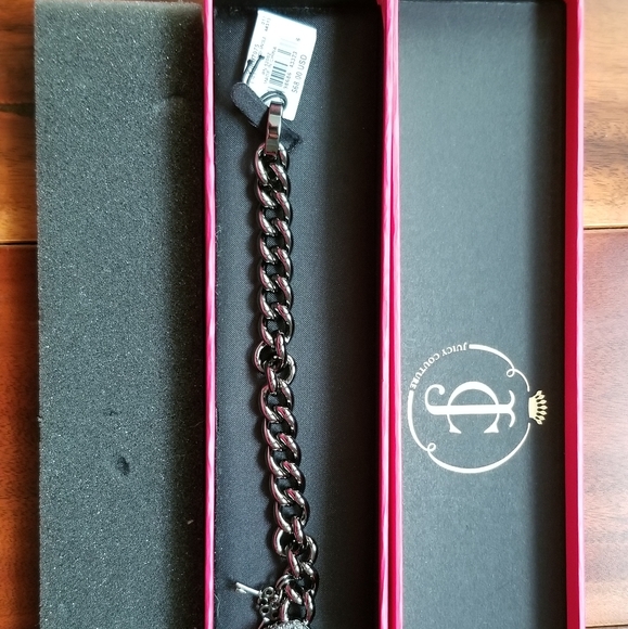 BN JUICY COUTURE DARK SILVER PAVE HEART PADLOCK AND KEYS BRACELET - Picture 4 of 8